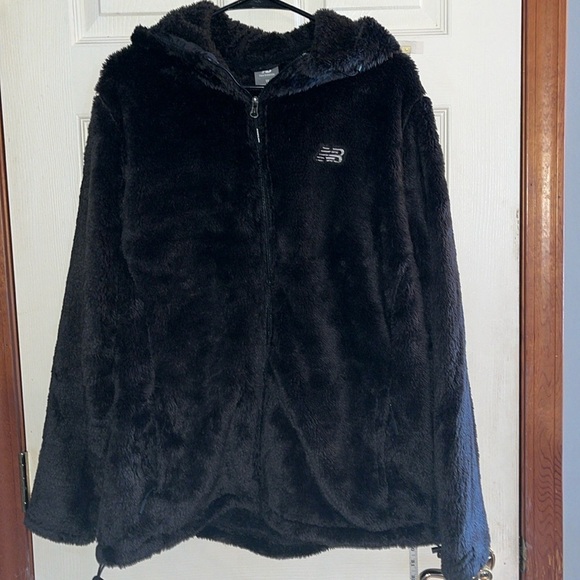 NWT-new balance-1X-black-full zip, fleece, hooded, embroidered teddy bear jacket - Picture 1 of 16